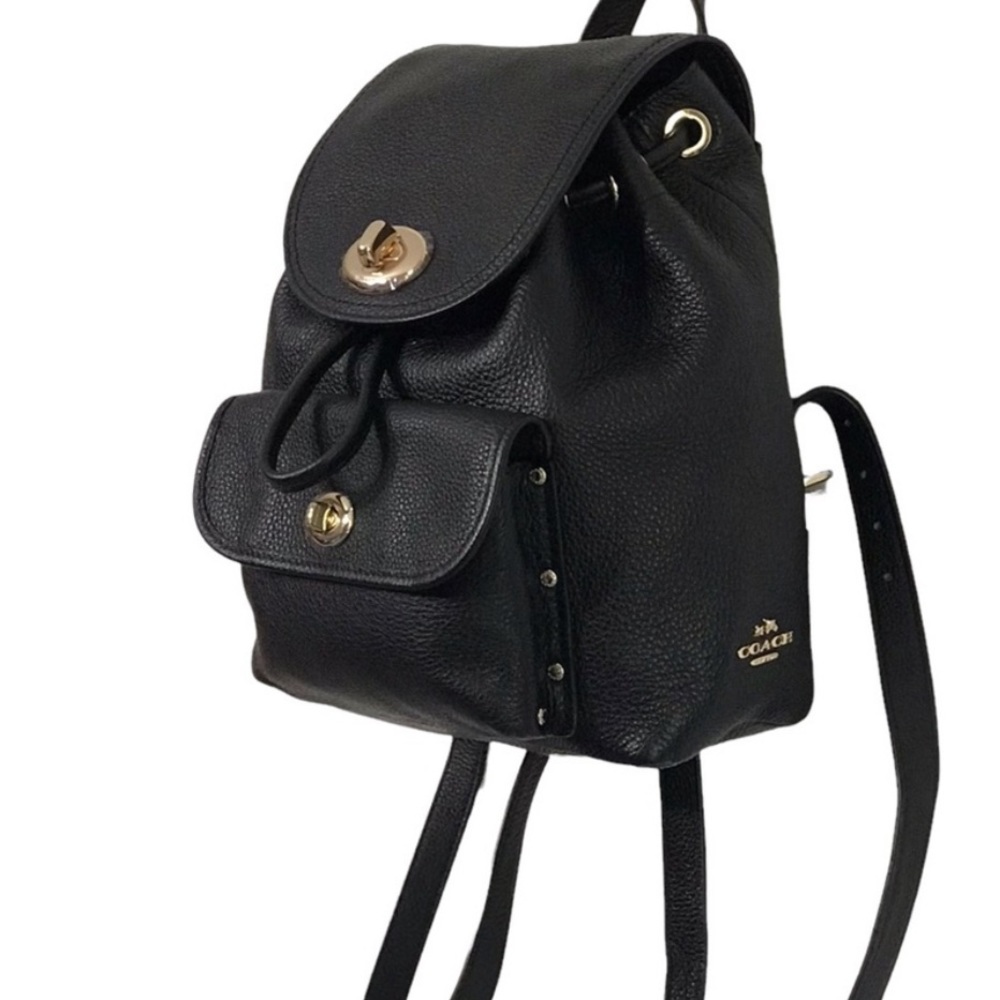 Coach Turnlock Mini Rucksack Black Leather Backpack - Picture 10 of 12